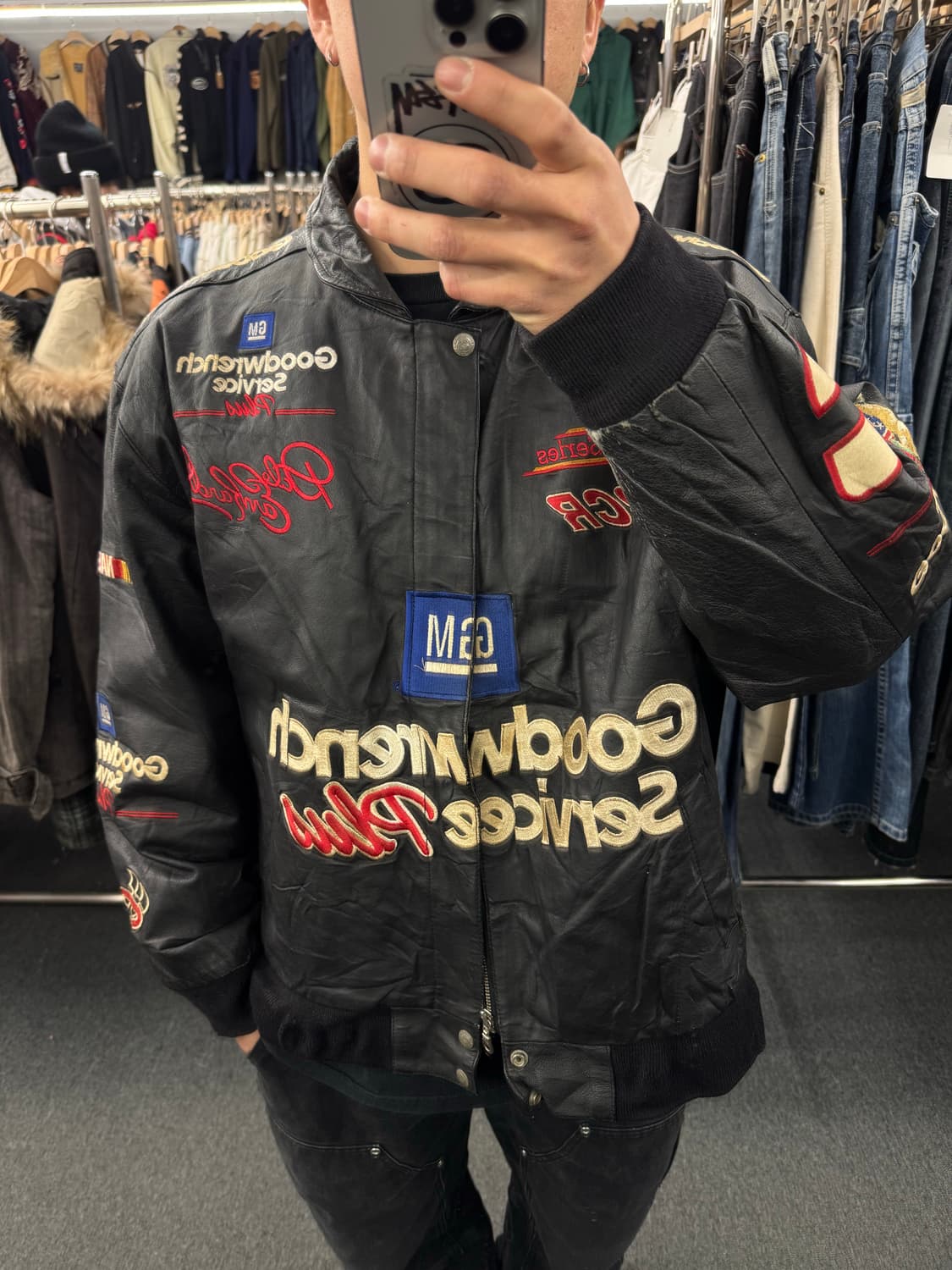 XL)제프 해밀턴 빈티지 GM 굿렌치 서비스 플러스 레더 레이싱자켓 상품이미지1