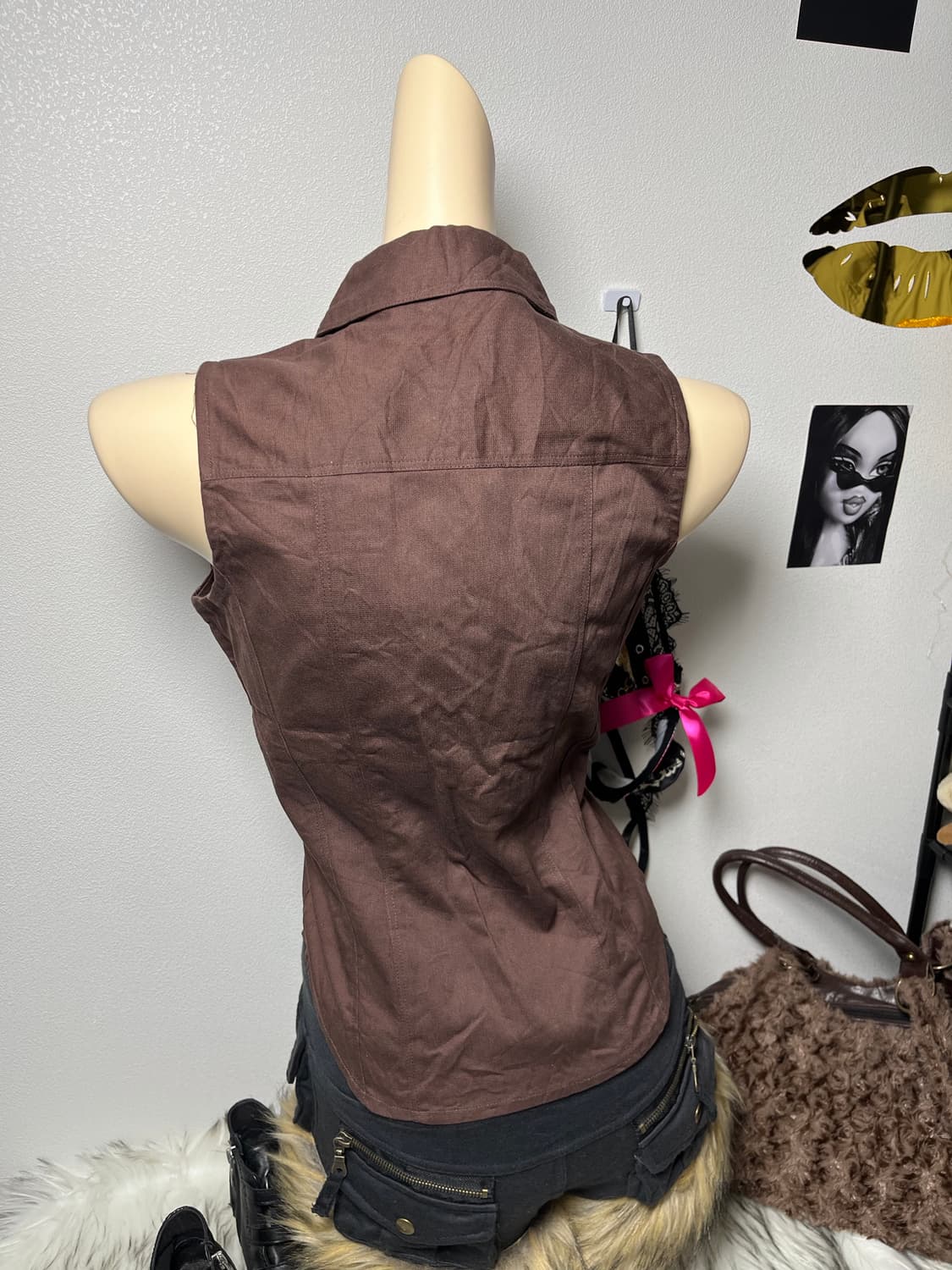 빈티지 Y2K 브라운 버튼 나시 카라탑 상품이미지3