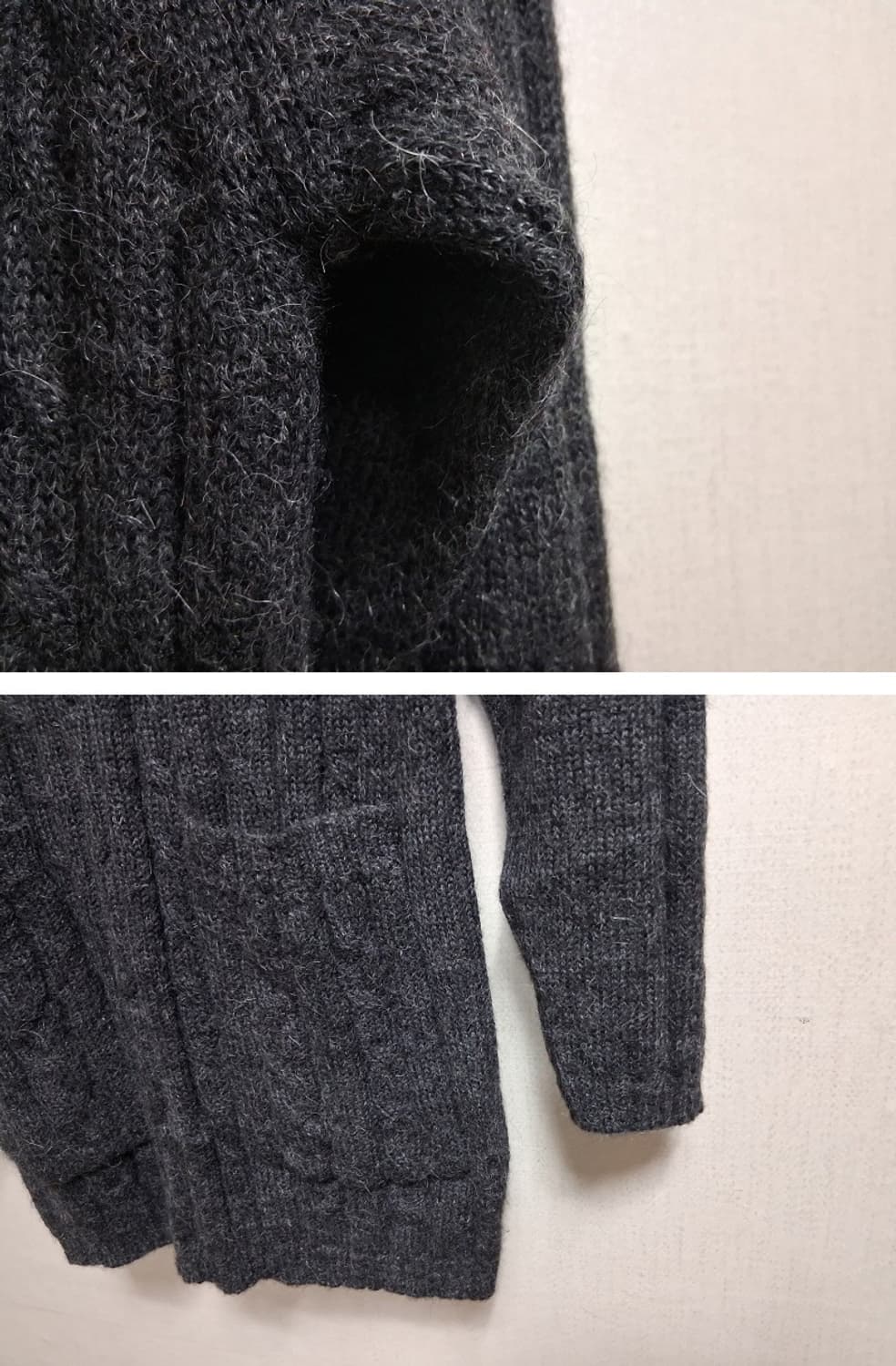 일본수입빈티지 una tina alpaca 진회색 꽈배기 알파카니트 하프 상품이미지5