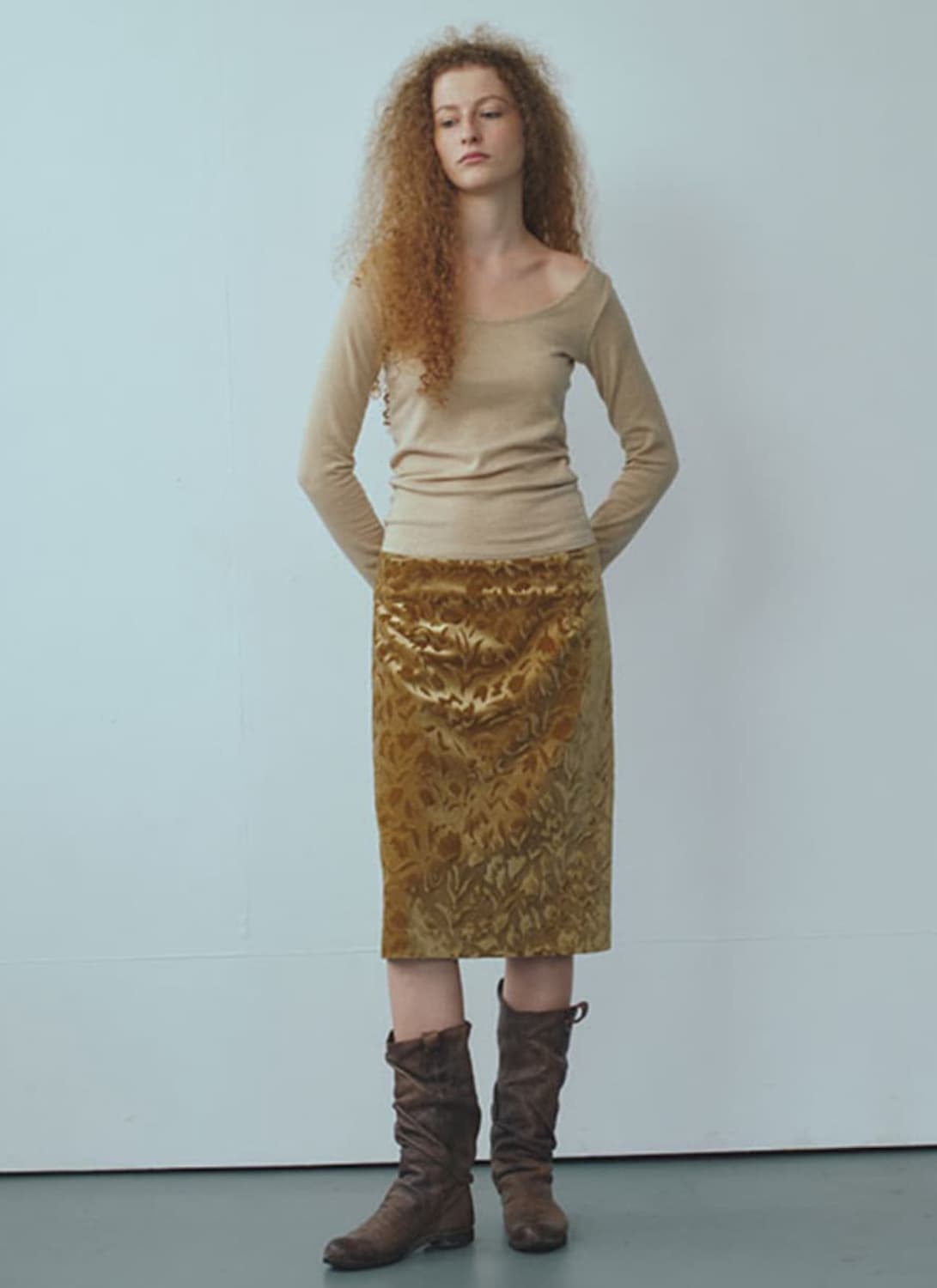 리포스 자카드 벨벳 스커트 상품이미지1