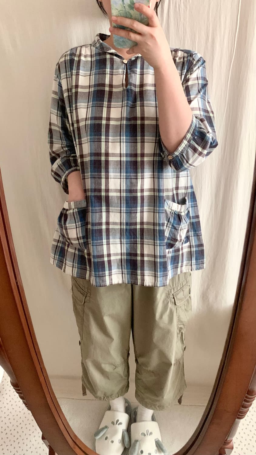 블루 체크 둥카 모리 블라우스 상품이미지7