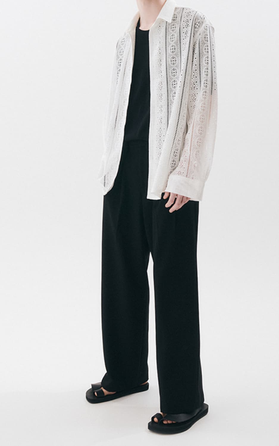 트립르센스 패턴 크로셰 셔츠 화이트 라지 상품이미지3