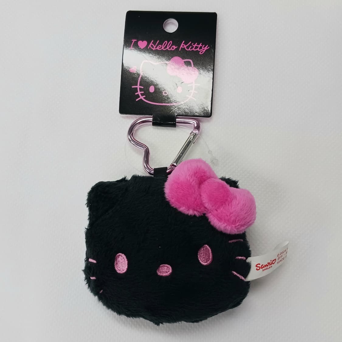 산리오 헬로 키티 키링 페이스 마스코트 홀더 블랙 핑크 상품이미지1