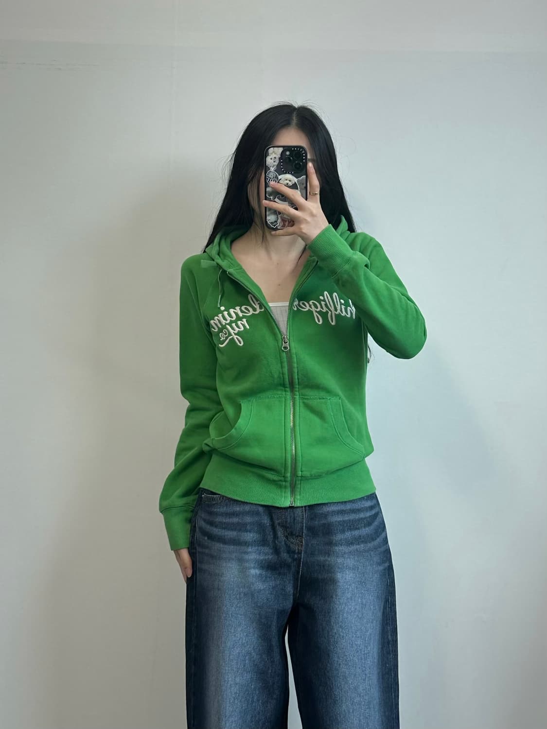 타미힐피거 자수로고 그린 후드집업 상품이미지1