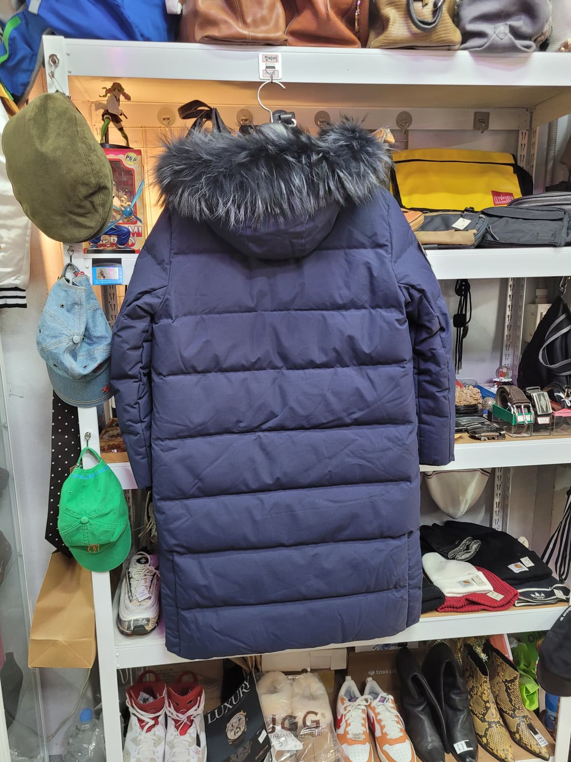 BASQUIAT 바스키아 네이비 롱 패딩 오리털 퍼 분리형 상품이미지2