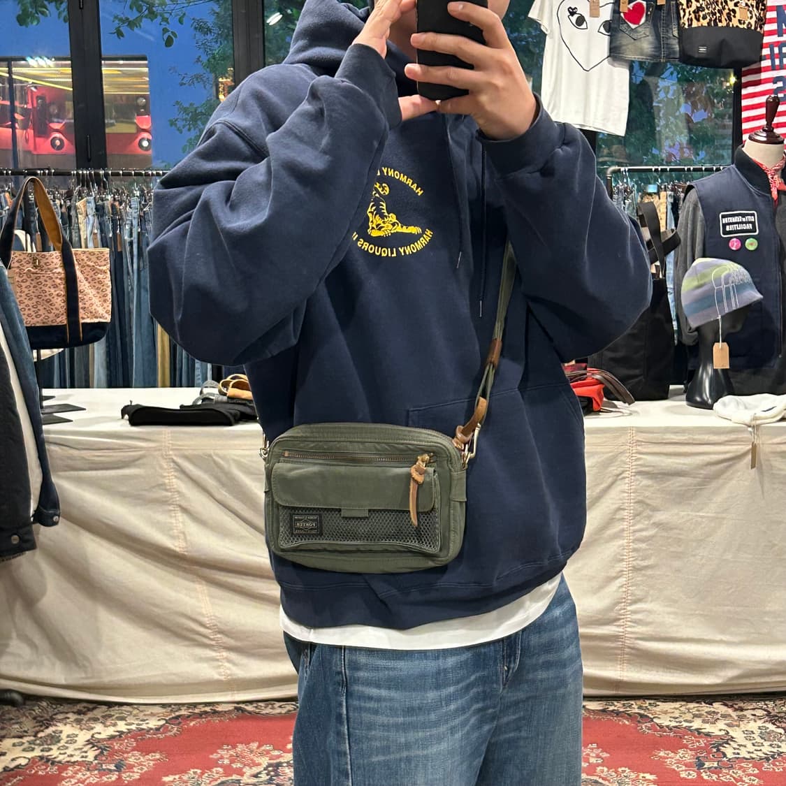 요시다 포터 메쉬포켓 크로스백 숄더백 올리브 컬러 상품이미지8