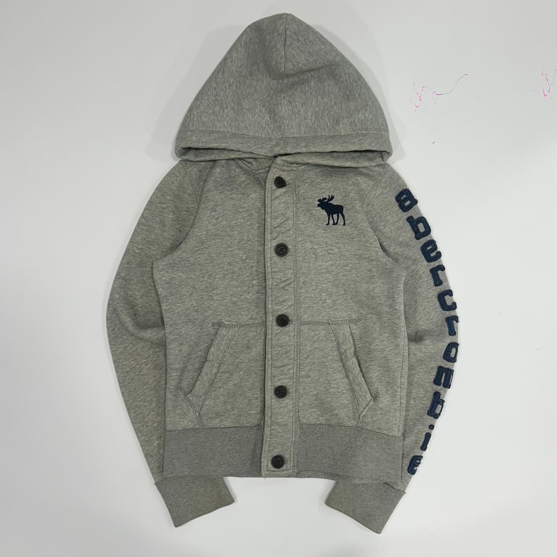 Abercrombie 아베크롬비 사이드로고 그레이 버튼업 후드집업 상품이미지4