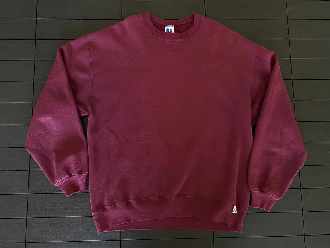 (XL) 90s 빈티지 러셀 스웻셔츠 버건디 USA 상품이미지1