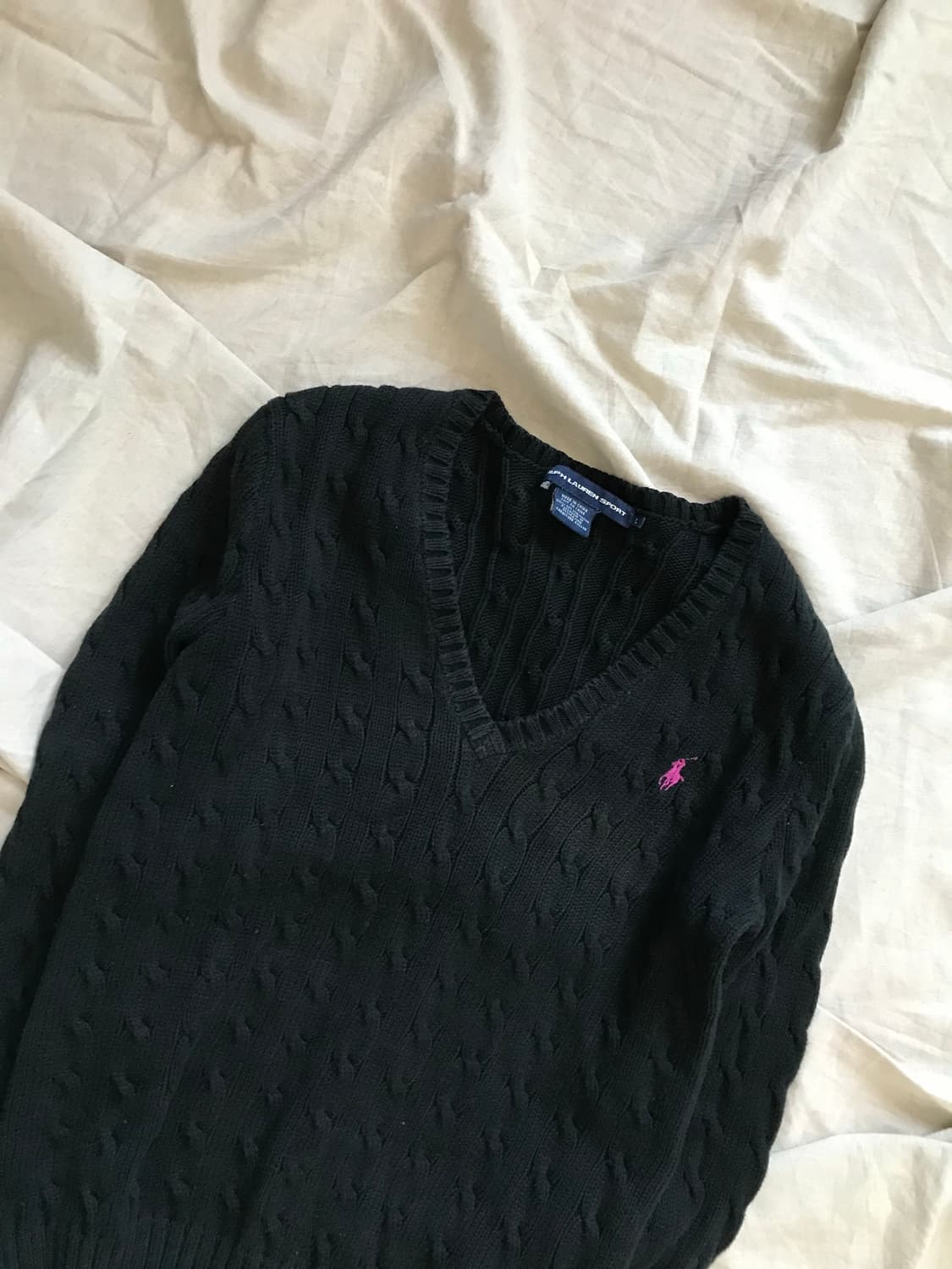폴로 랄프로렌 포니 로고 브이넥 케이블 니트 상품이미지5