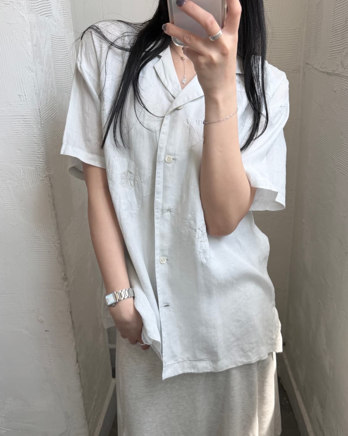 Issey Miyake I.S. 90's 린넨 자수 블라우스 셔츠 상품이미지1