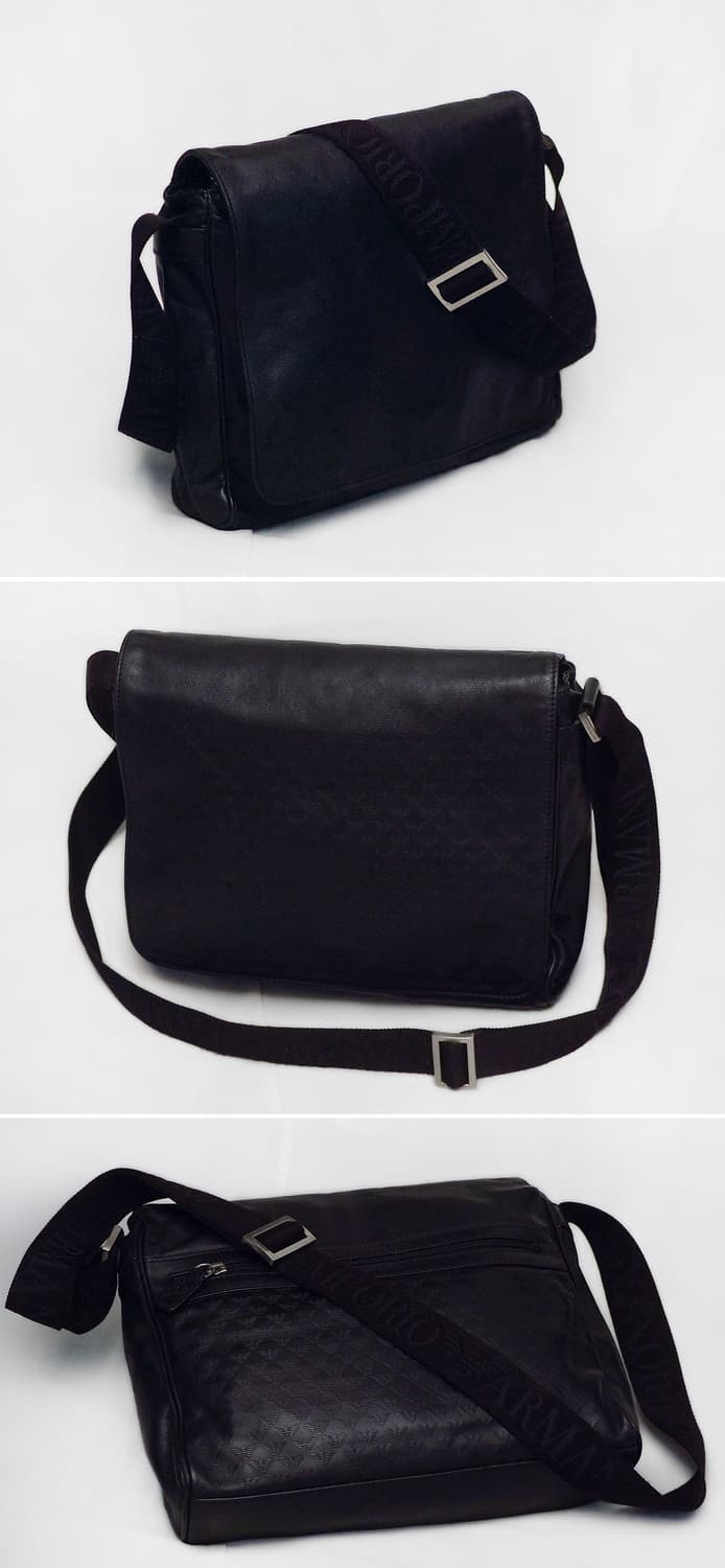 아르마니 (EA) 모노그램 비텔로 카프스킨 레더 플랩 메신저백 상품이미지4