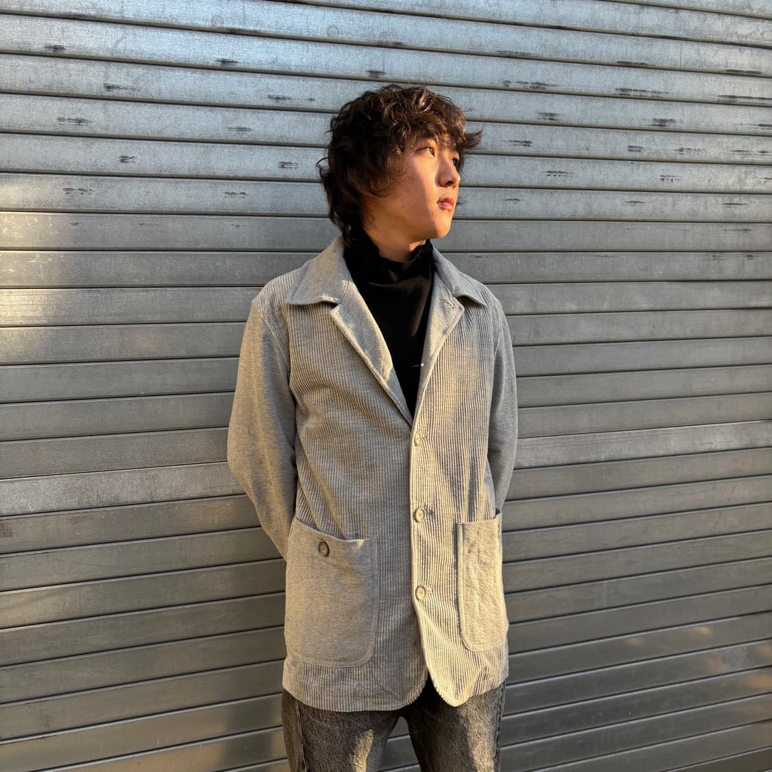 HAI SPORTING GEAR 그레이 코듀로이 & 스웻 믹스 자켓 상품이미지3