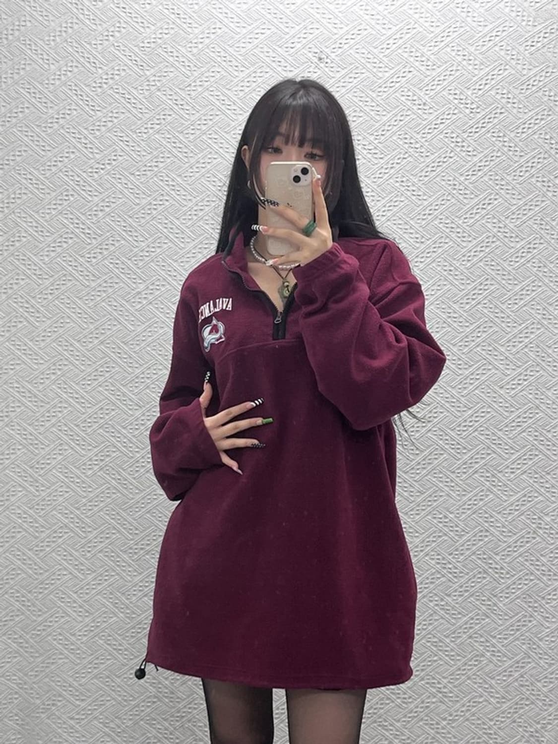 NHL 빈티지 빅사이즈 버건디와인 반집업 후리스 맨투맨 XL C10638 상품이미지2