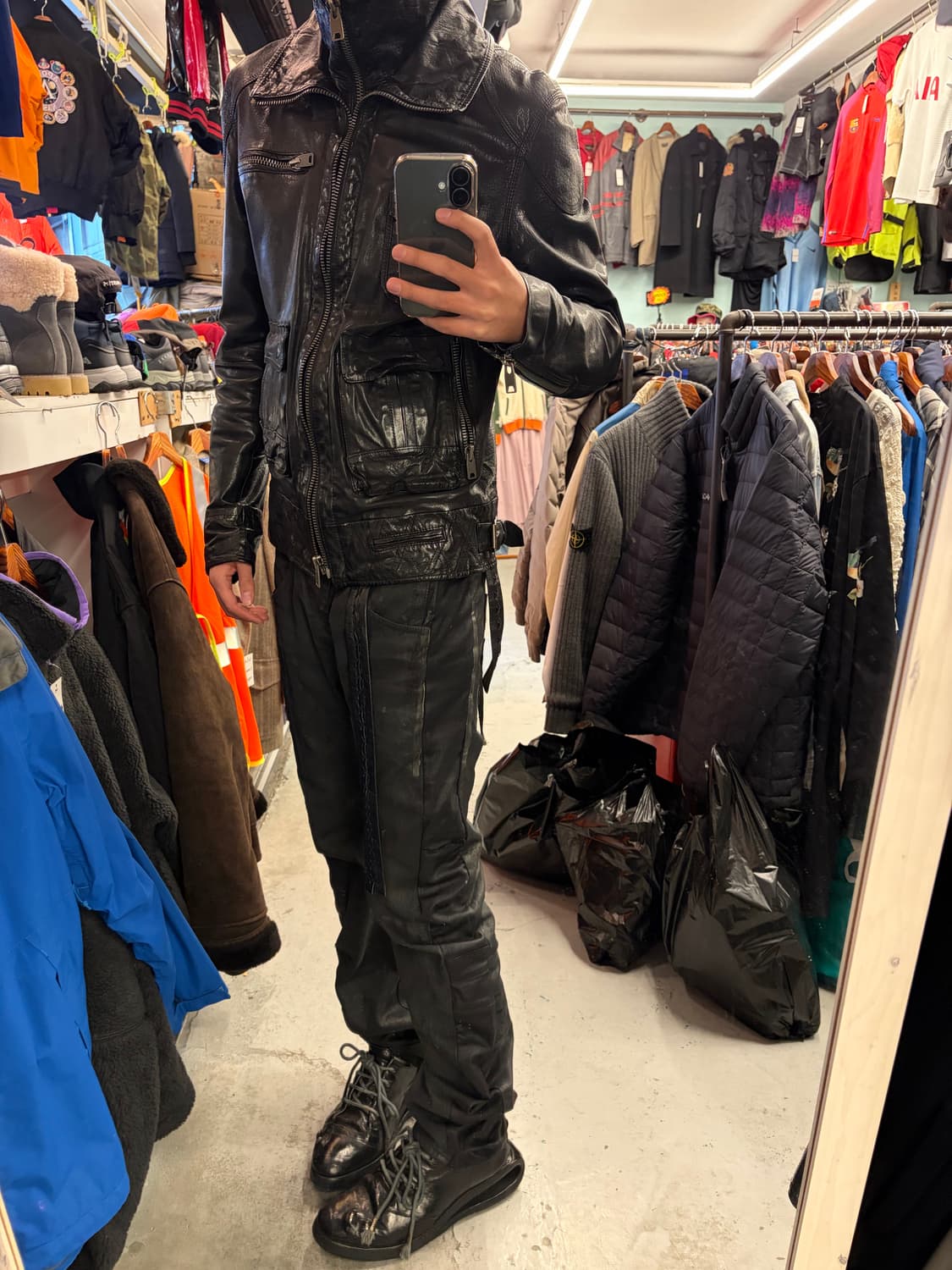 인카x 더블 레이어드 버팔로 하이넥 레더자켓 상품이미지2