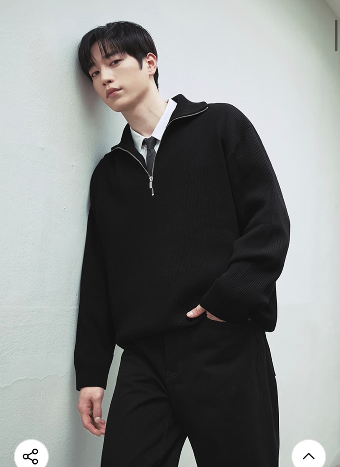 (새상품)(L) 드로우핏 오버사이즈 하프 집업 카라 울 니트 NAVY 상품이미지8