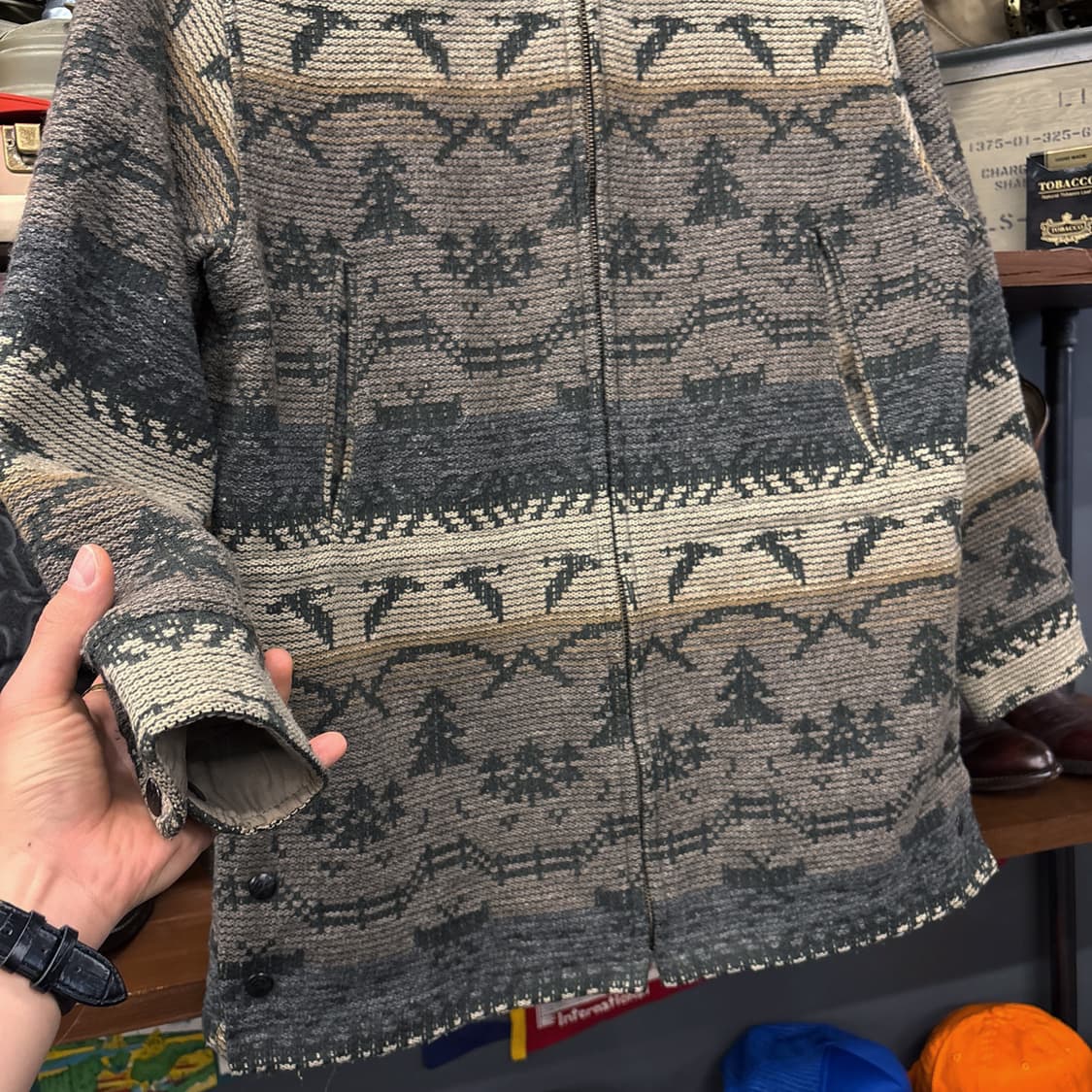 울리치 브랜치 플라잉 구스 패턴 울 블랭킷 후드 니트집업 N366 상품이미지4