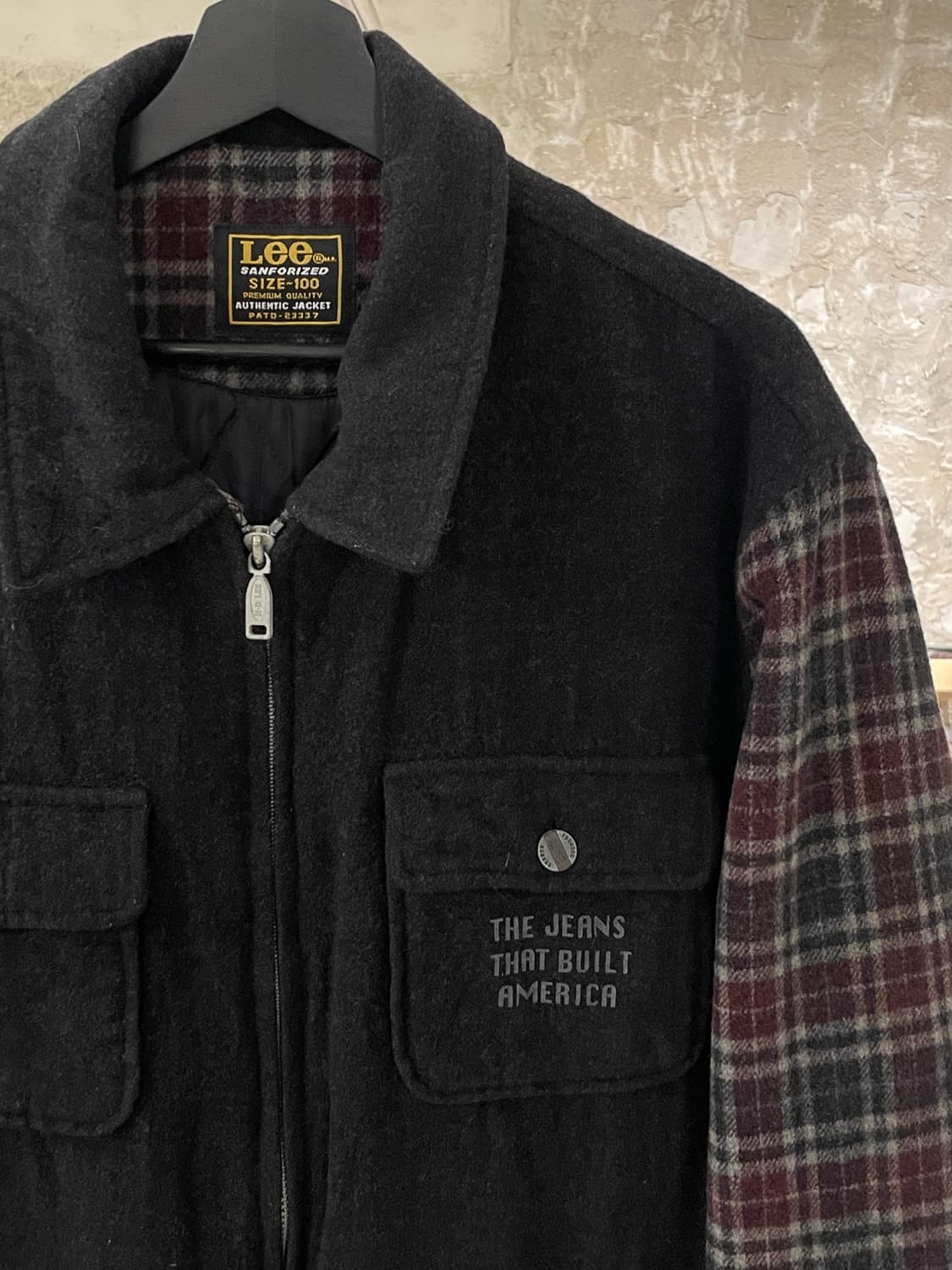 lee 블랙 체크 슬리브 울 집업 자켓 상품이미지3