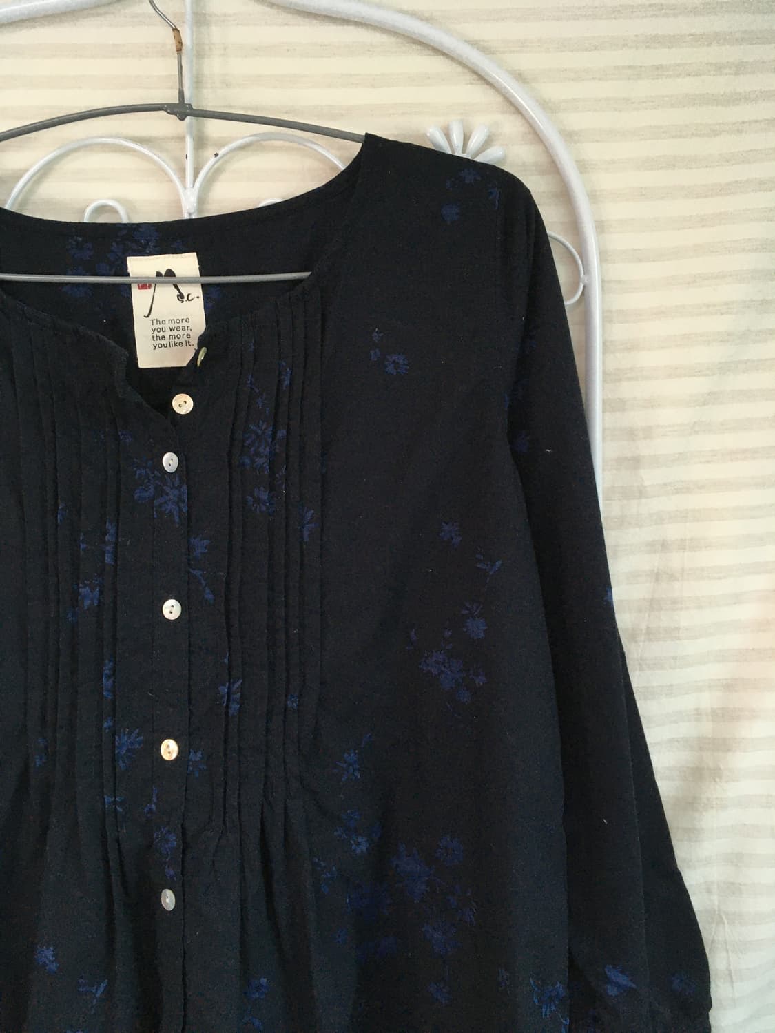 빈티지 네이비 플라워 핀턱 버튼 원피스 y2k 스트릿 갸루 펑키 일본빈티 상품이미지3