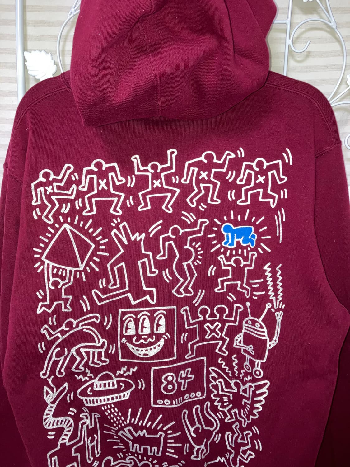 빈티지 K haring 레드와인 후드 y2k 스트릿 갸루 펑키 일본빈티지 상품이미지3