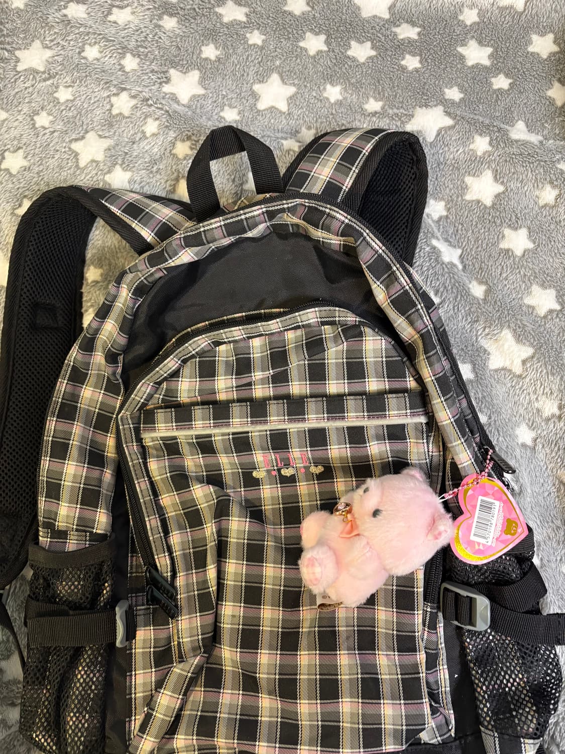 elle 엘르 일본 빈티지 체크 백팩 블랙 핑크 y2k  상품이미지2