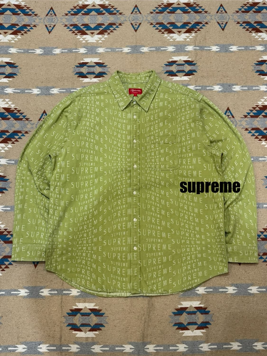 🖤연말할인🖤 [L] 슈프림 워프 자카드 로고 데님 셔츠 세이지 상품이미지1