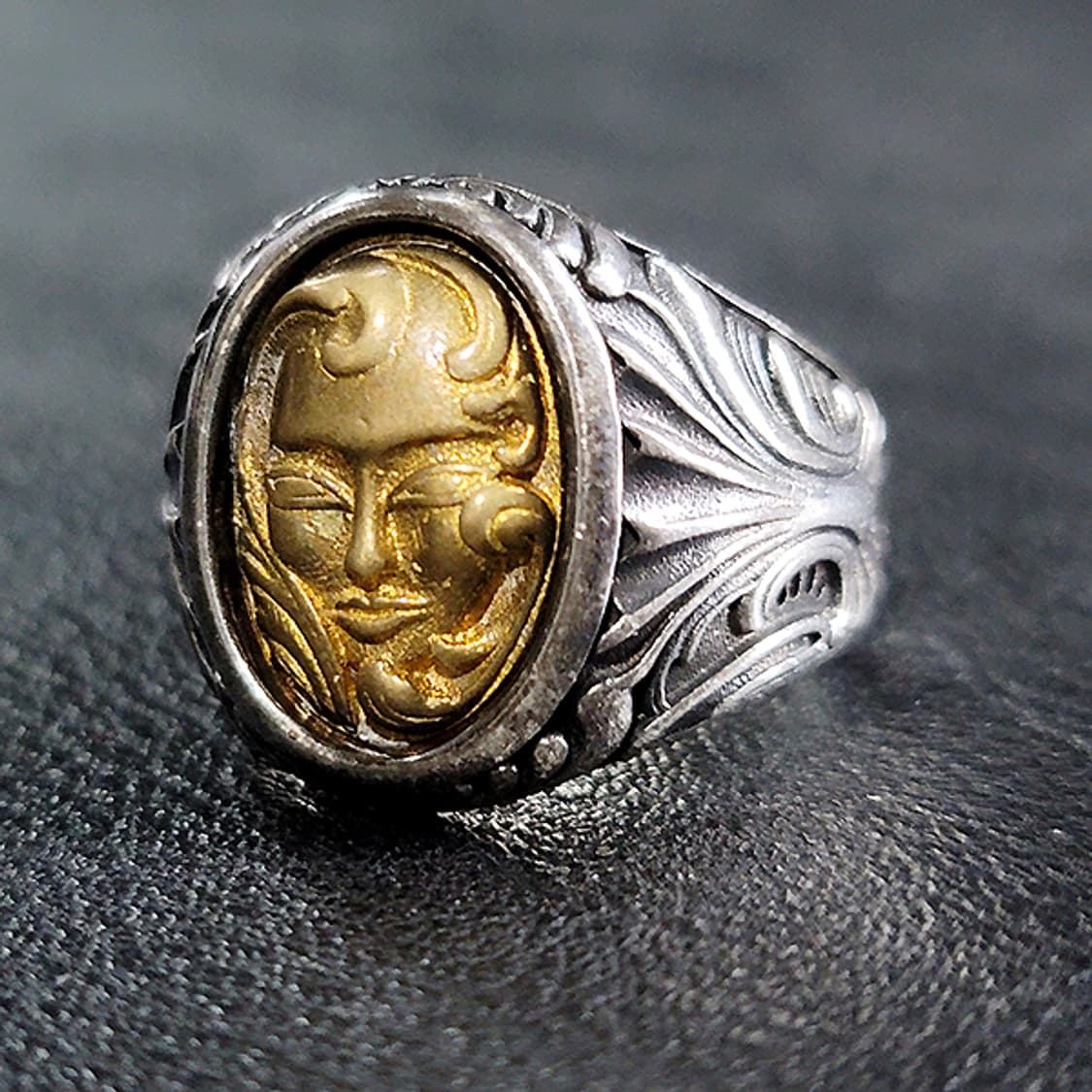 Vael 실버 남자 엔틱 빈티지 명품 가면 조각 얼굴 반지 상품이미지3