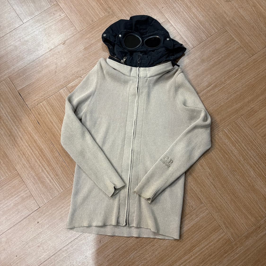씨피컴퍼니 오트밀 니트 고글 후디 자켓 상품이미지1
