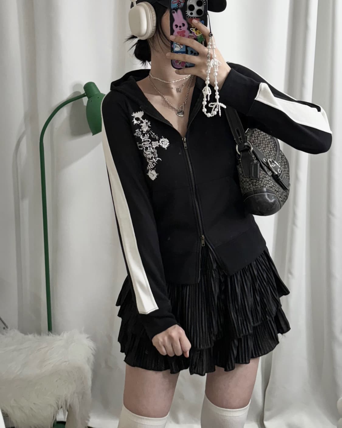 블랙 펑크 프린팅 투웨이 후드 집업 상품이미지6