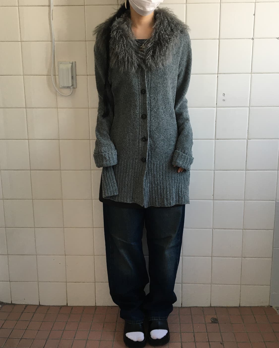 Tibet lamb fur collar knit cardigan 상품이미지1