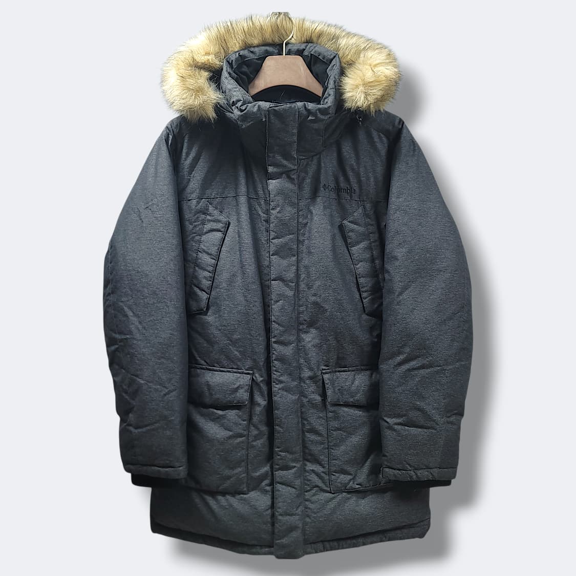 [XL] 컬럼비아 그레이 후드 헤비 덕 다운 야상 패딩 상품이미지1