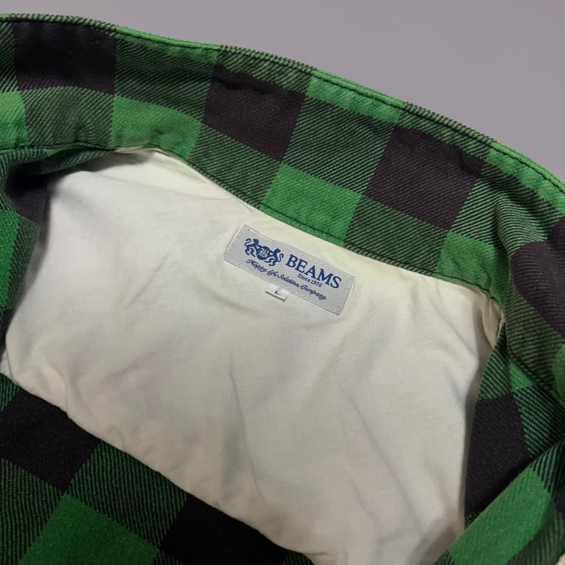 빔즈(BEAMS) 그린컬러 체크패턴 코튼 하이넥 라운드 컷 자켓 상품이미지4