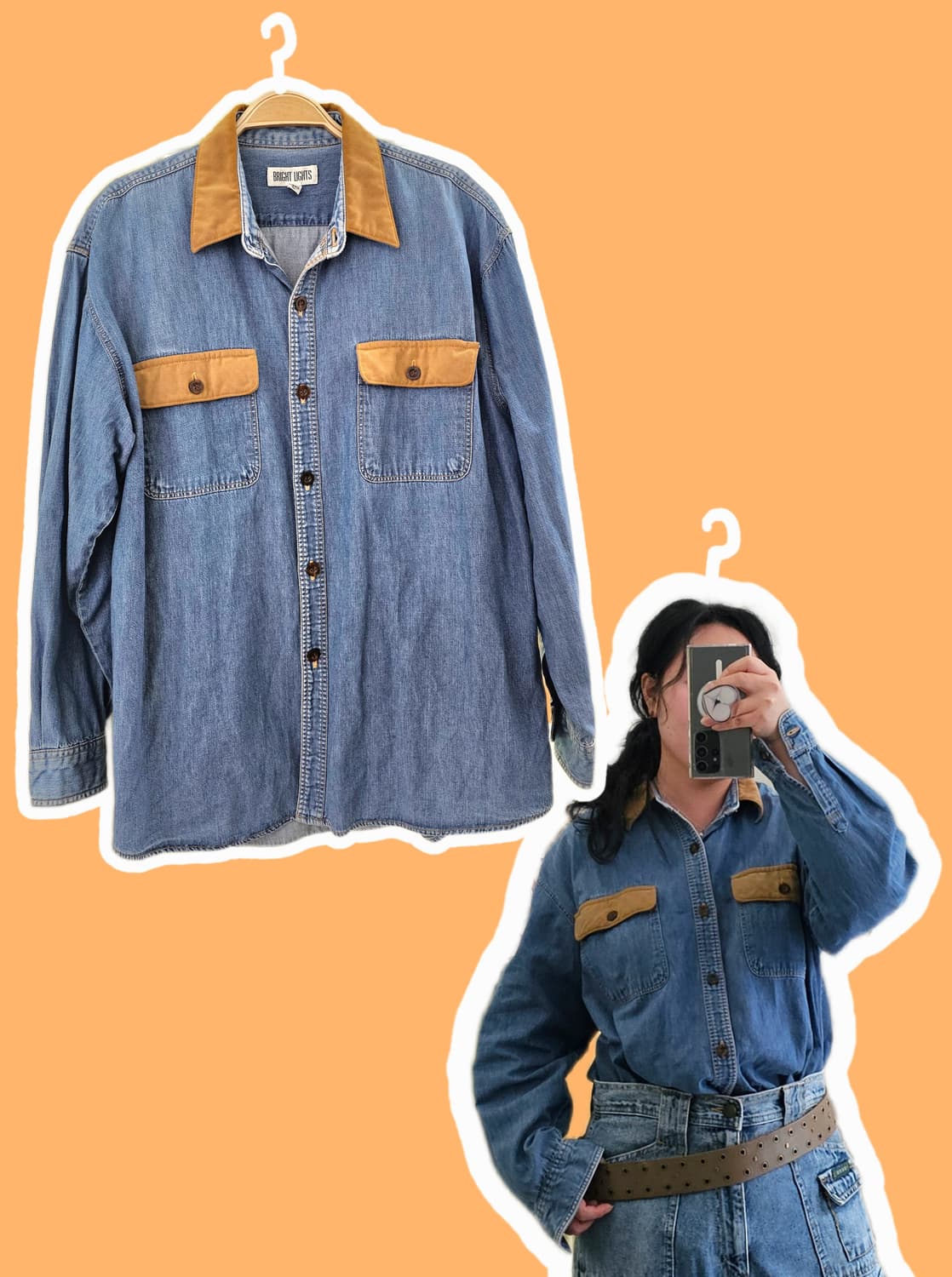 Japan 스웨이드 배색 청남방 상품이미지1