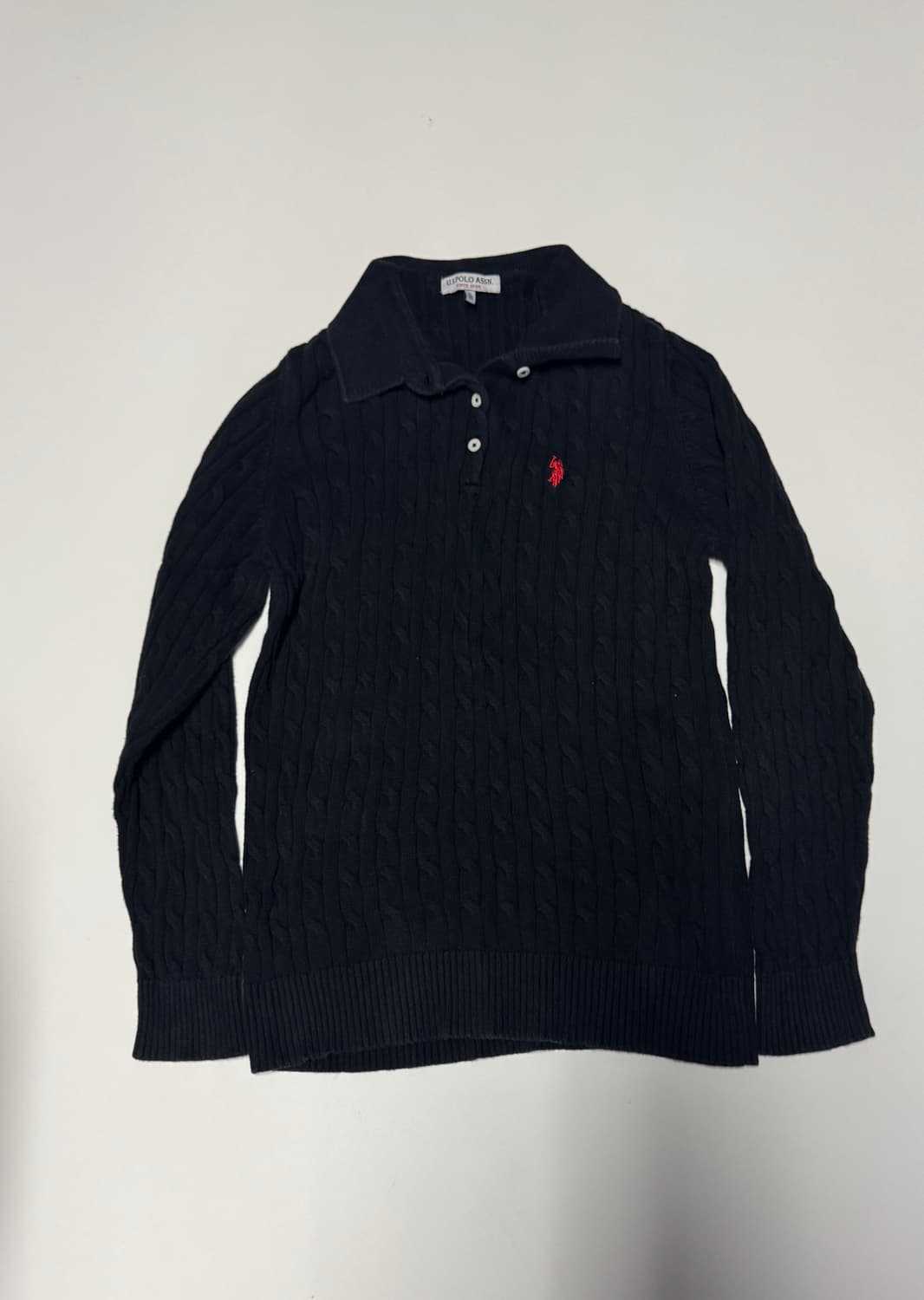 Us폴로 아센 꽈배기 코튼 카라 니트 M 블랙 상품이미지1