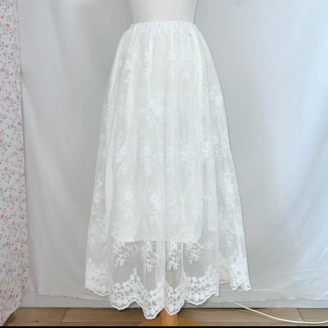 빈티지 | 화이트 레이스 롱 스커트 모리걸 오리엔탈 페어리 무드브릿지 상품이미지3