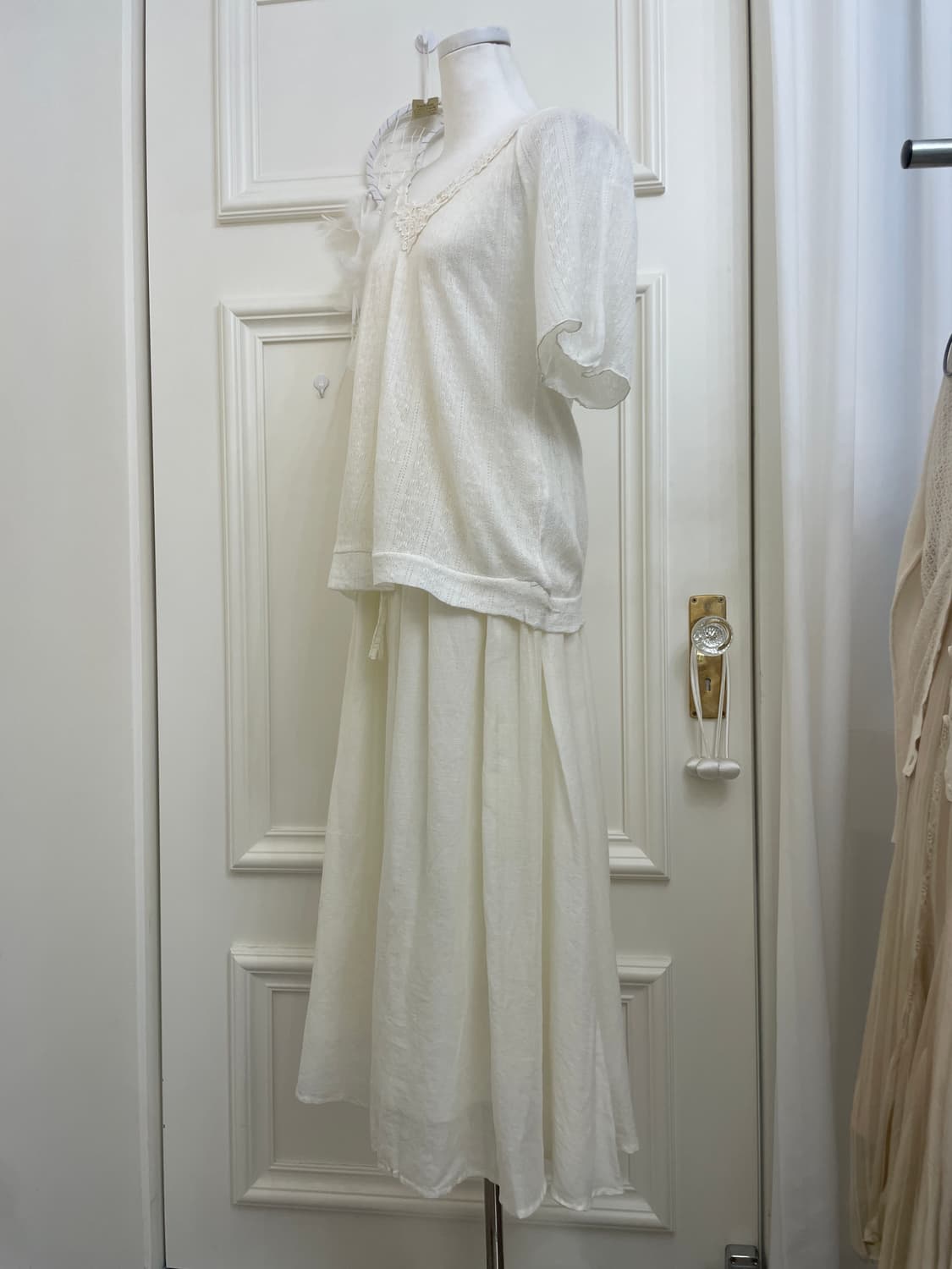 ivory cotton shirring banding long skirt 상품이미지5
