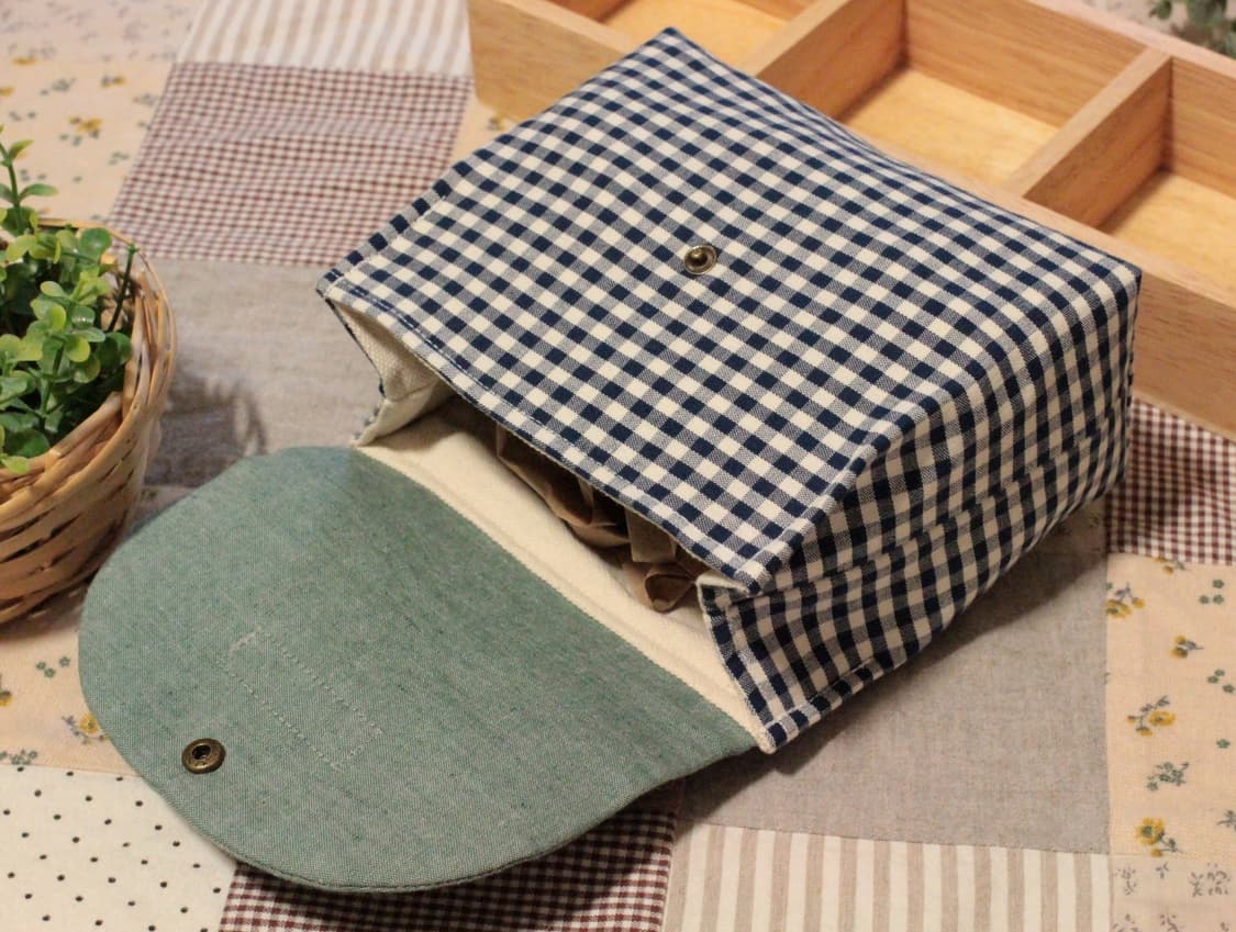 핸드메이드 손잡이 네이비체크 박스 파우치 상품이미지7