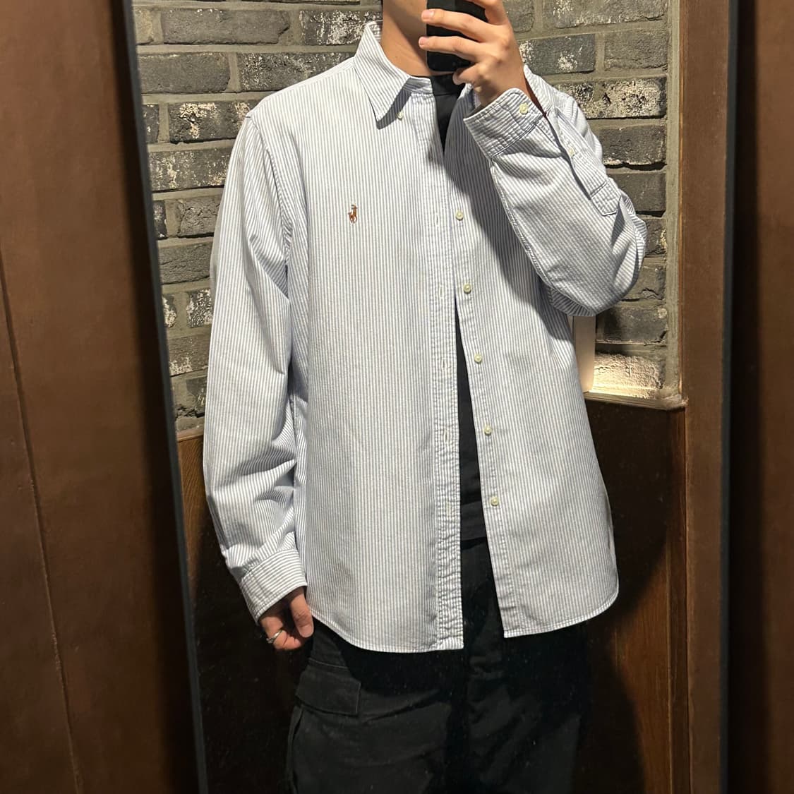 XL) 폴로 랄프로렌 클래식핏 하늘색 스트라이프 옥스포드 셔츠 상품이미지10