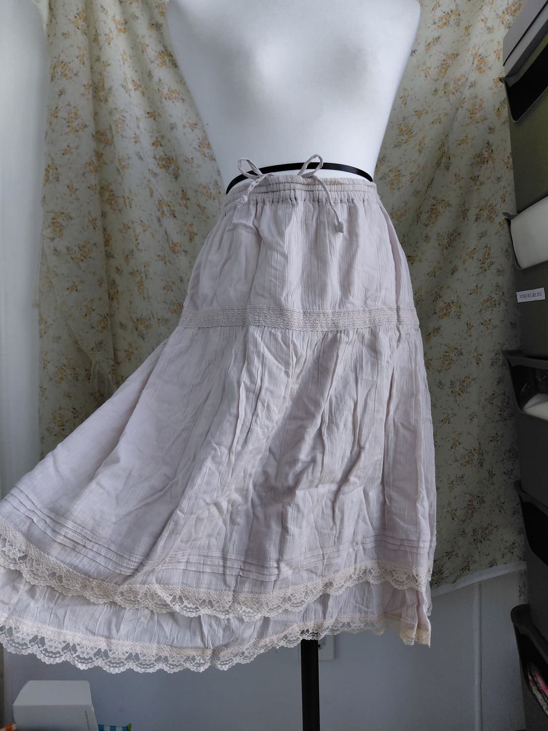 [빈티지] 레이스 캉캉 미디 스커트 아이보리 상품이미지1
