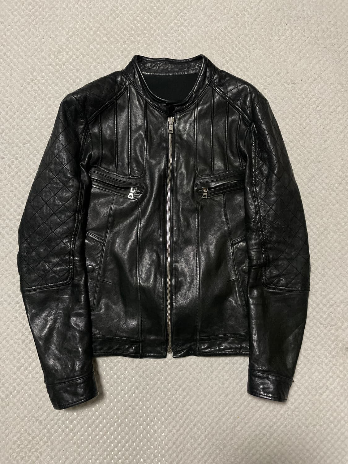 광희시장 웨스턴 무드 램스킨 양가죽 바이커 절개 레더 자켓 상품이미지1