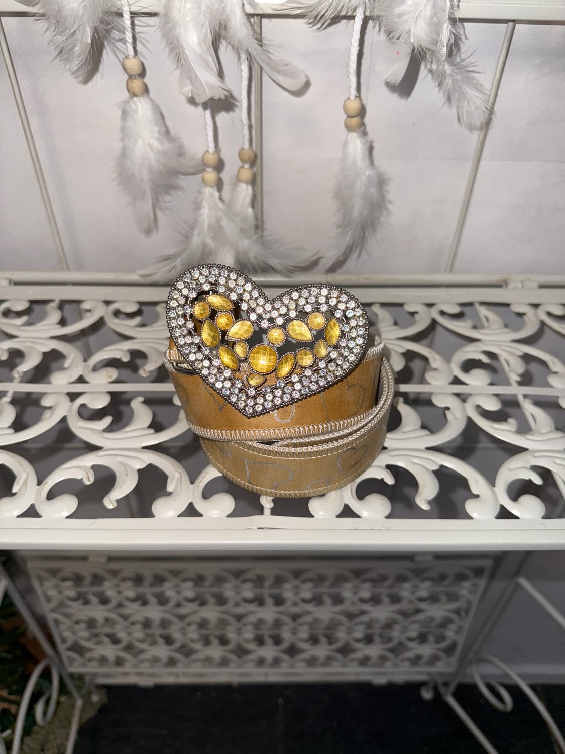 Yellow brown heart cubic buckle belt  상품이미지1