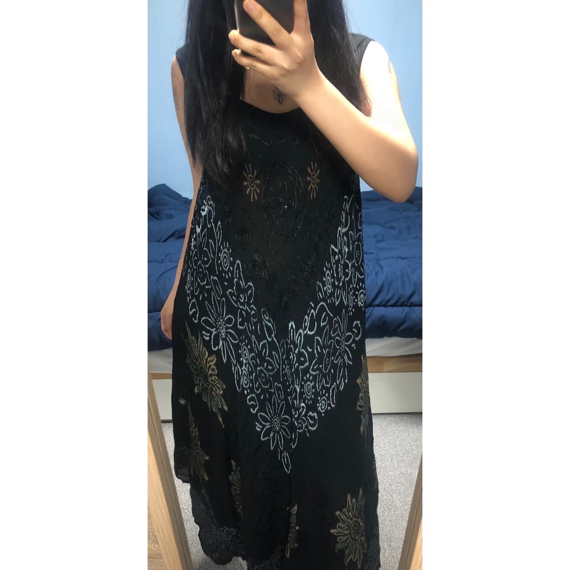 빈티지 구제 히피 타이다이 패턴 언발 나시 롱 원피스 상품이미지4