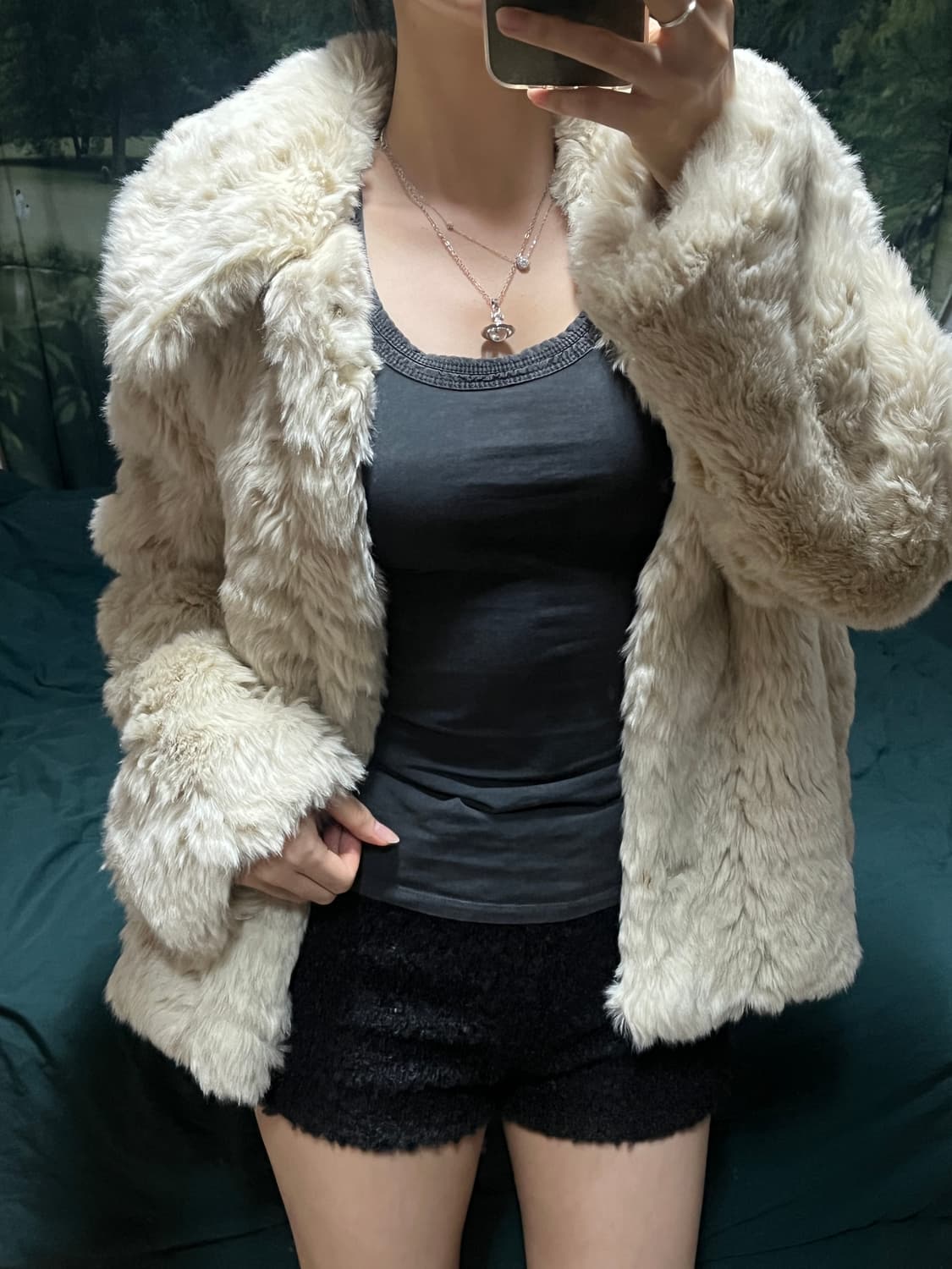 아이보리 퍼 자켓 cafe noir 상품이미지1