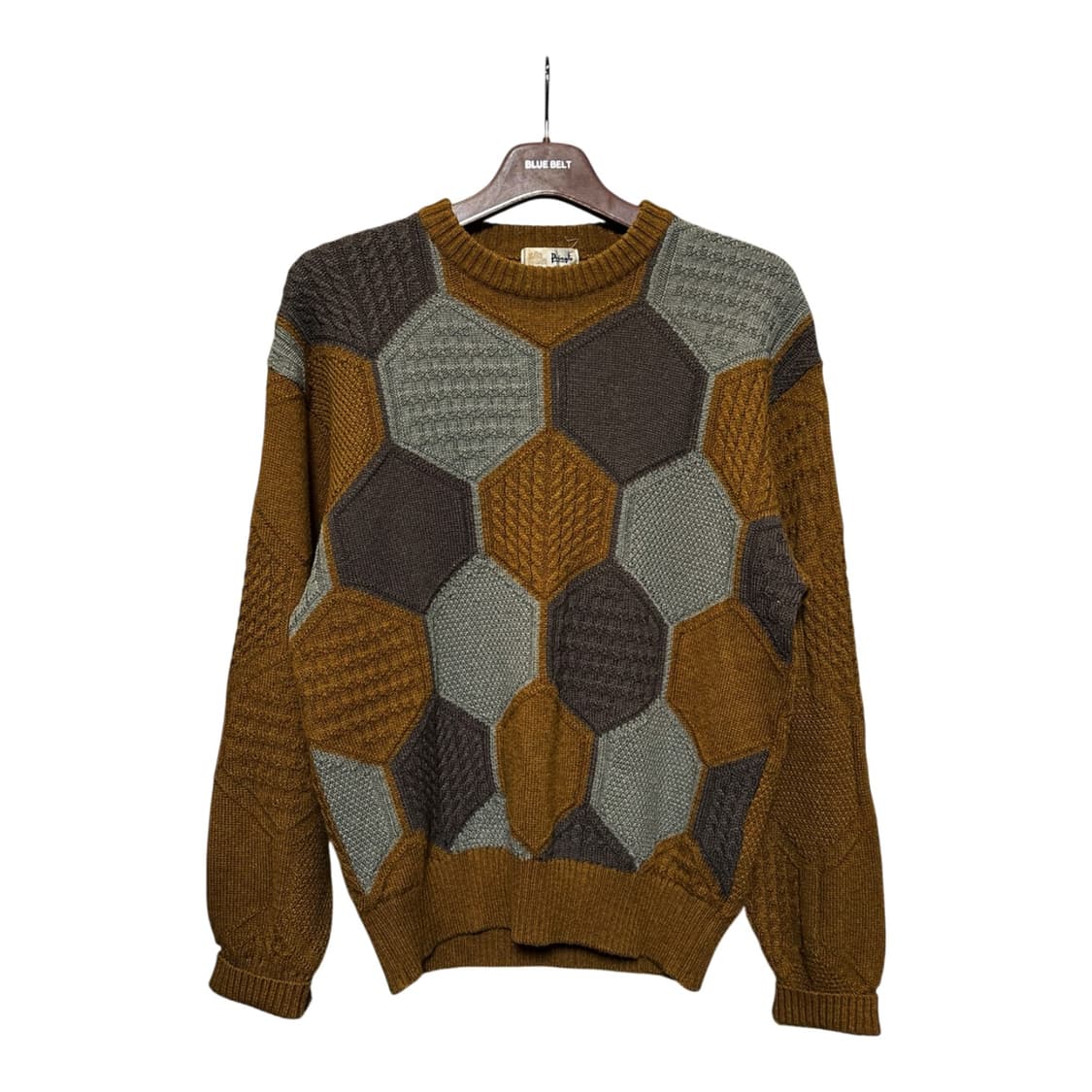 JPN VINTAGE 허니콤 패턴 자카드 울니트 믹스위빙 디테일 머스타드 상품이미지1