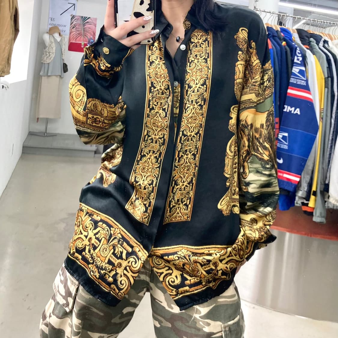 메탈릭 실크 베르사체 바로크 패턴 실크 셔츠 상품이미지1