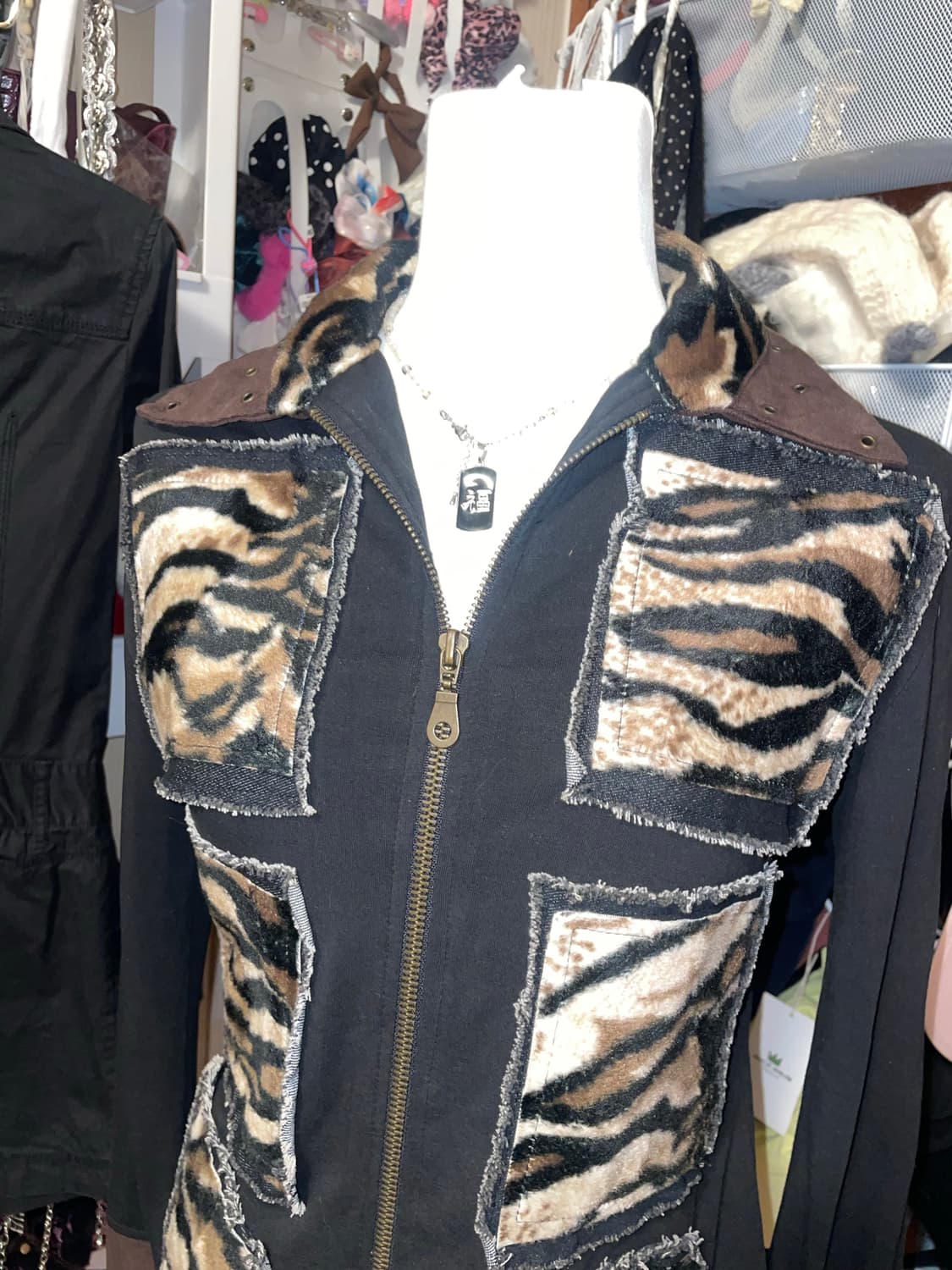 갸루 애니멀 패턴 집업 셔츠 상품이미지1