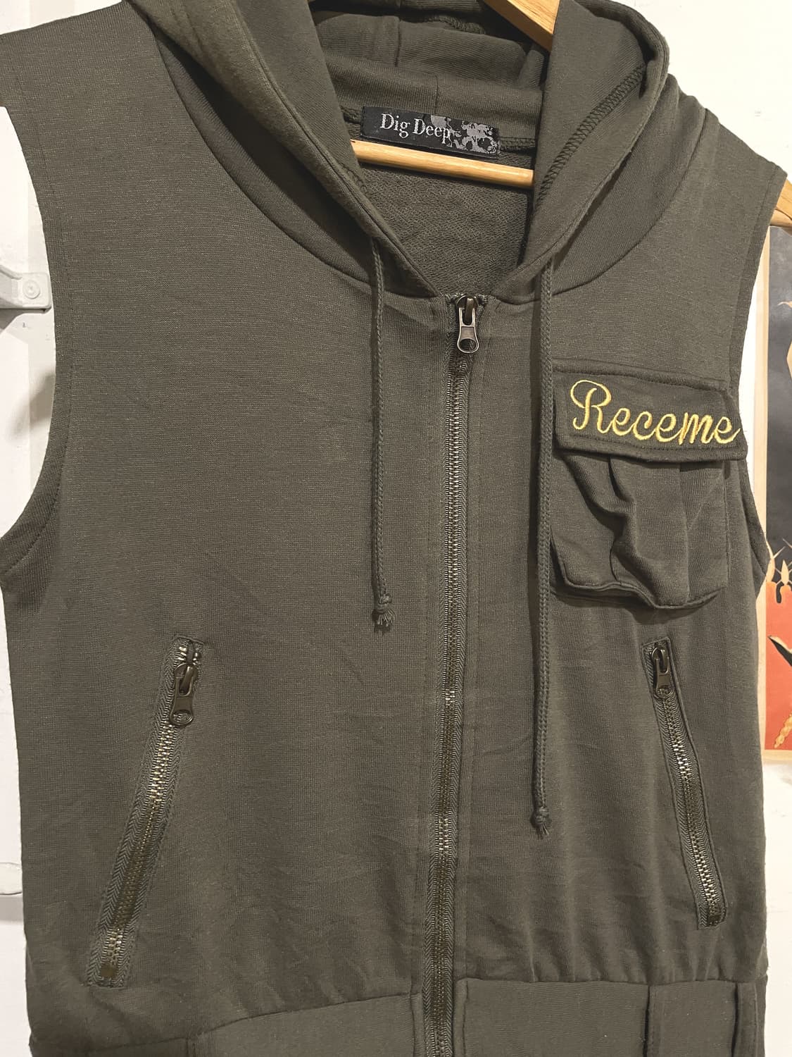 dig deep 디그딥 자수 레터링 카키 후드집업 미니원피스 y2k 상품이미지5