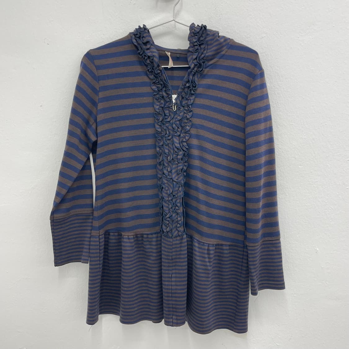 Ruffle Zip-Up stripe tunic 상품이미지1