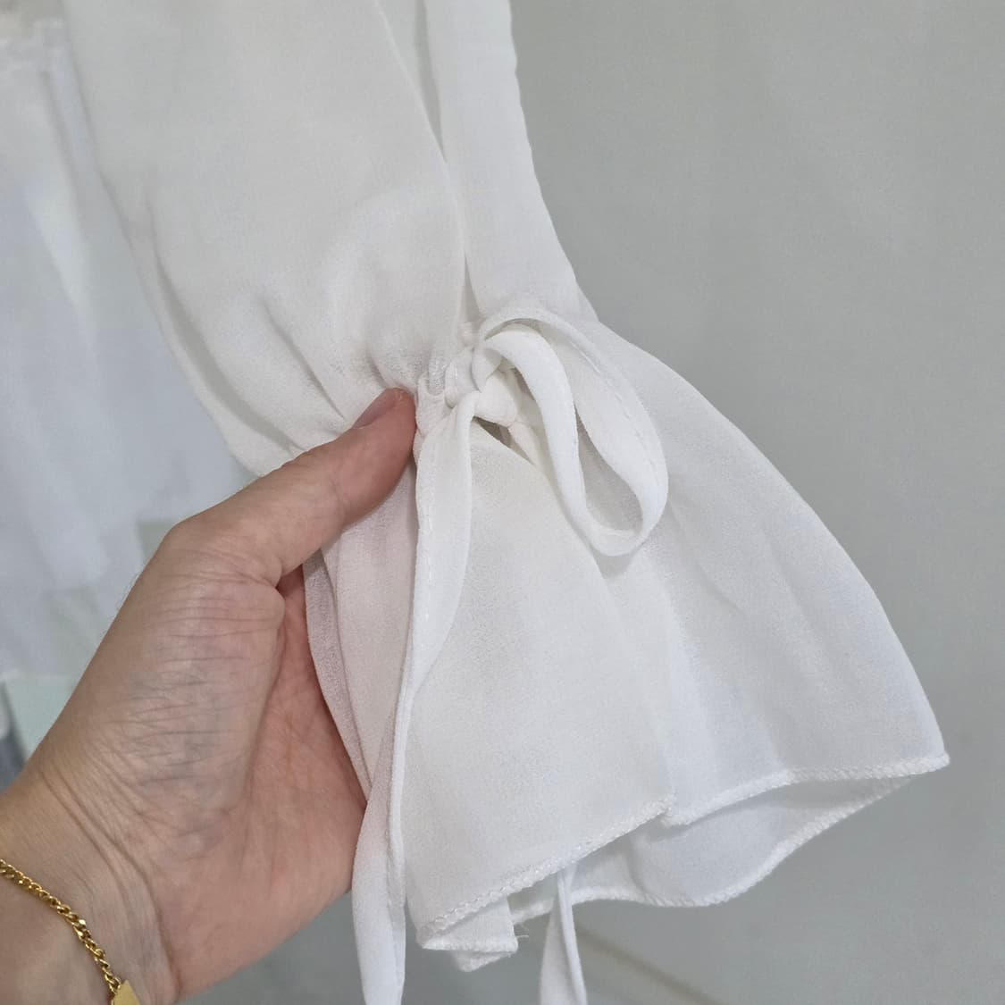 빈티지 화이트 로판 히메 스모크 쉬폰 오프숄더 블라우스 상품이미지4