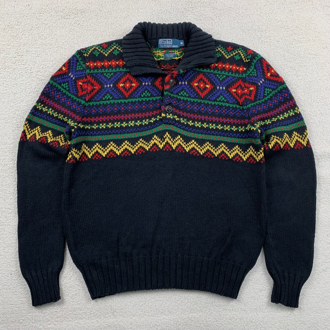 폴로 랄프로렌 에스닉 패턴 모크넥 니트 블랙 상품이미지1