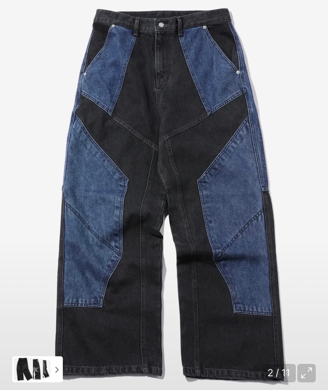 꼼파뇨 믹스드 절개 와이드 데님 팬츠 (인디고블랙) 상품이미지2